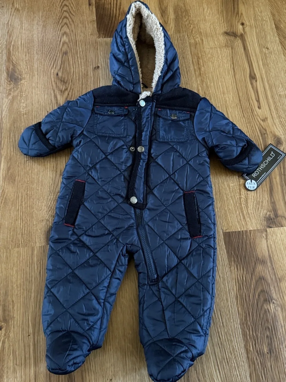 Rothschild Navy Quilted Infant One-Piece Snowsuit Pram 6/9 mos